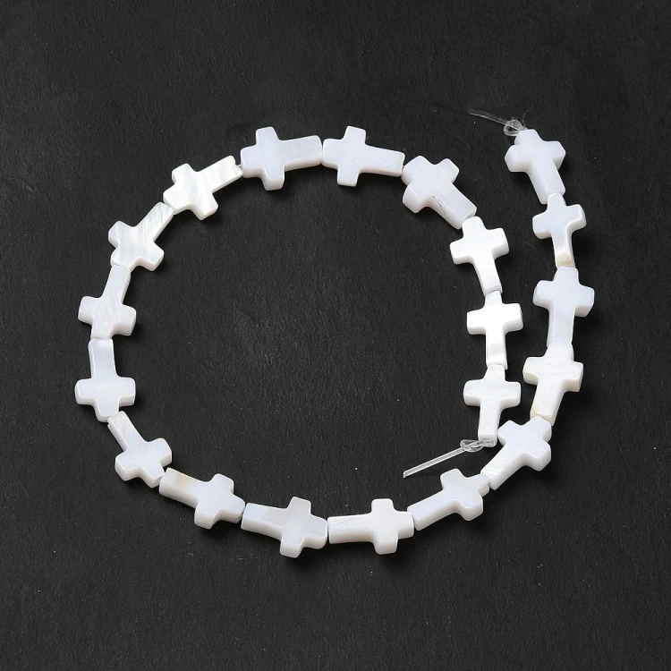 PEM20 Perły muszelkowe LUX koraliki krzyże 10x7x2,5mm sznur 38szt. kremowe