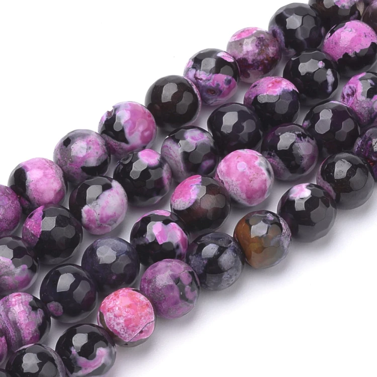 AGF100 Agat ognisty Fire Crackle kamień naturalny fasetowany koraliki kule 6mm sznur 64szt