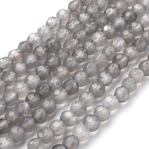 AGF102 Agat kamień naturalny koraliki kule 4mm fasetowane sznur 47szt.