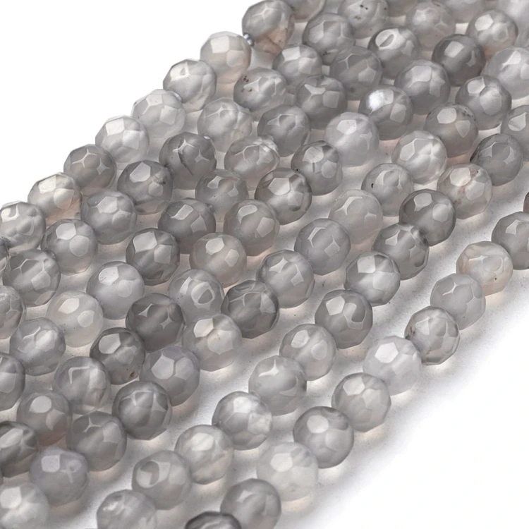 AGF102 Agat kamień naturalny koraliki kule 4mm fasetowane sznur 47szt.