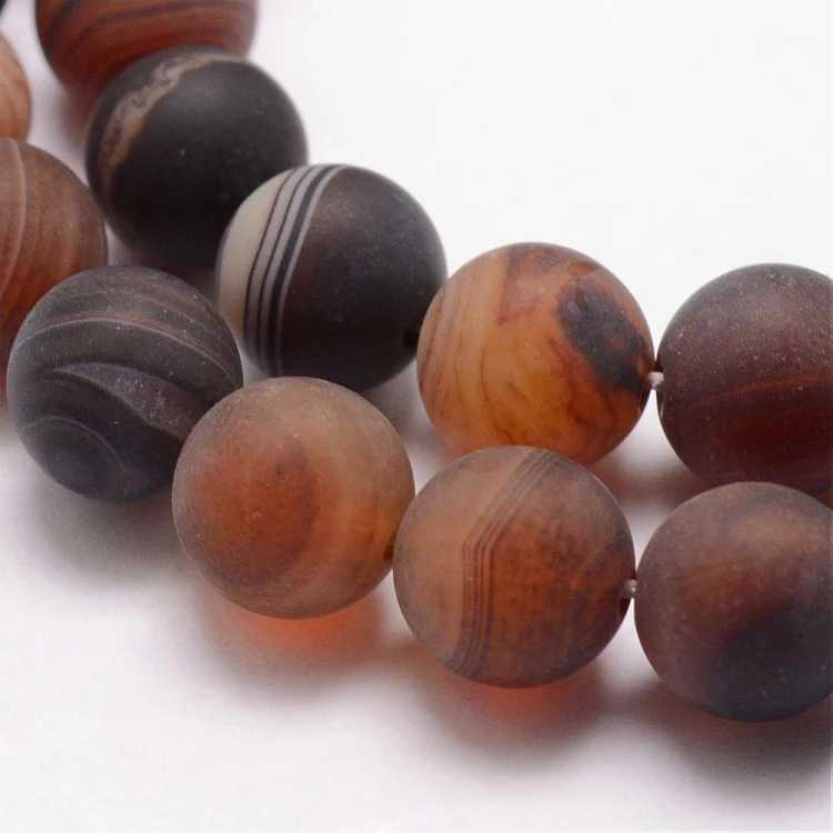 AGP217 Agat pasiasty matowy kamień naturalny koraliki kule 6mm sznur 61szt