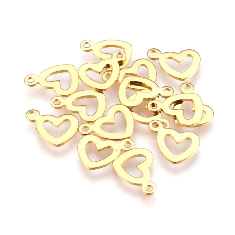ZSS462 Zawieszka do biżuterii serce ramka 14x10mm stal nierdzewna złote 18K