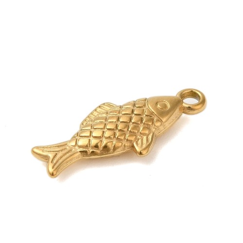 ZSS465 Zawieszka do biżuterii ryba rybka 9x20mm stal nierdzewna IP złota 18K