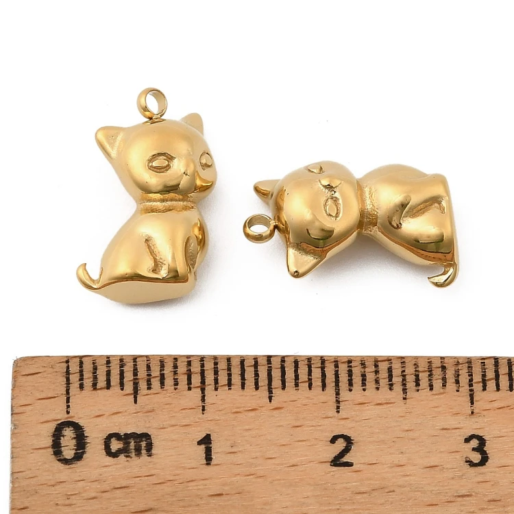ZSS474 Zawieszka do biżuterii kot kotek 10x16mm stal nierdzewna IP złoty