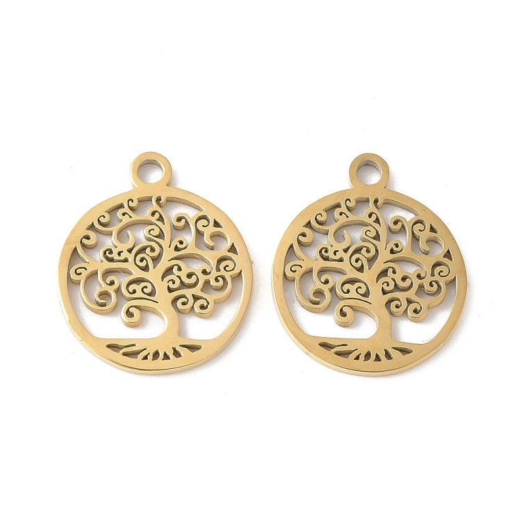ZSS475 Zawieszka do biżuterii drzewo życia tree of live 12x14mm stal nierdzewna IP złote 14K