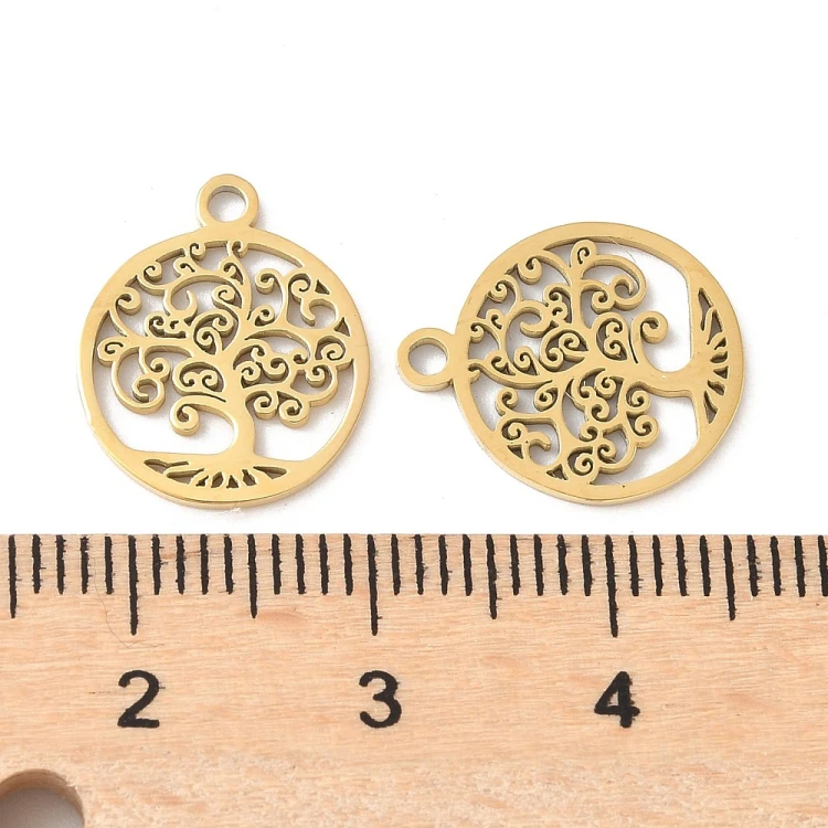 ZSS475 Zawieszka do biżuterii drzewo życia tree of live 12x14mm stal nierdzewna IP złote 14K