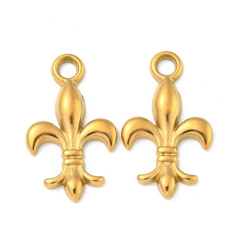 ZSS477 Zawieszka do biżuterii lilia heraldyczna 12x20mm 2szt. stal nierdzewna IP złota 18K