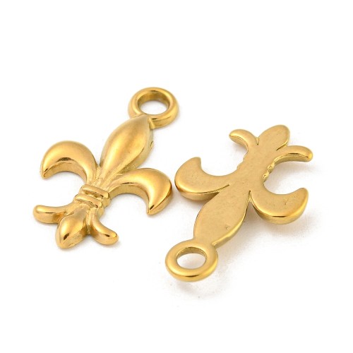 ZSS477 Zawieszka do biżuterii lilia heraldyczna 12x20mm 2szt. stal nierdzewna IP złota 18K