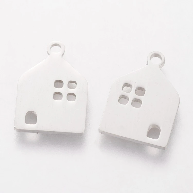 ZSS480 Zawieszka do biżuterii domek 11x16mm stal nierdzewna platynowy