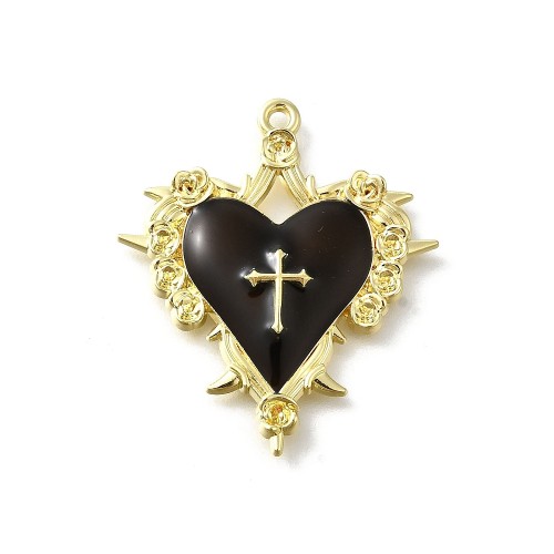 ZM101 Zawieszka metalowa do biżuterii serce krzyż 29x34mm punk gothic złote/czarne