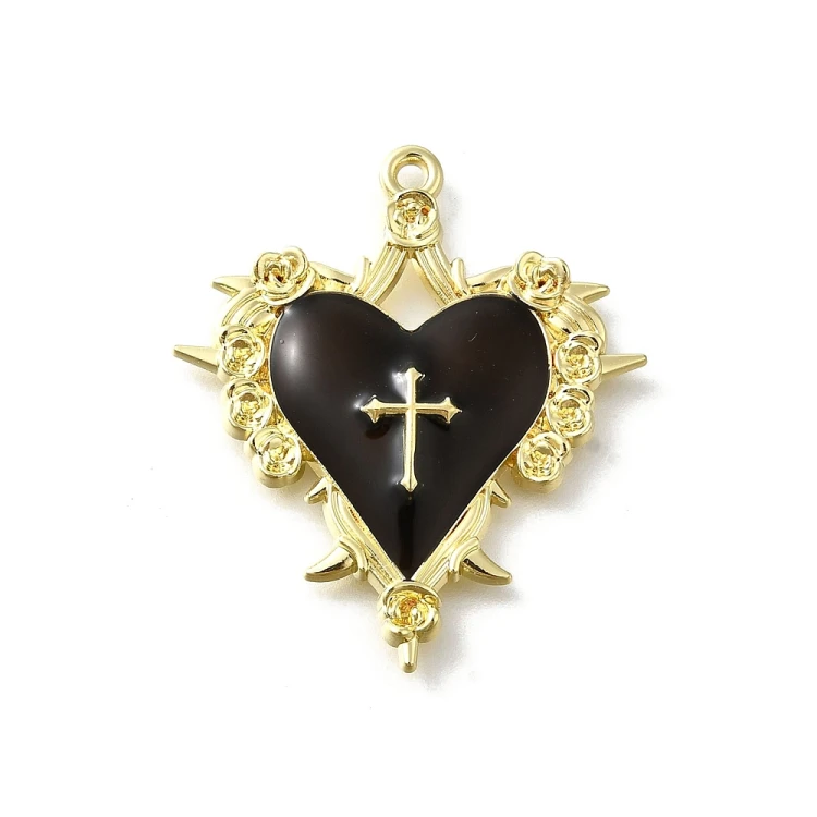 ZM101 Zawieszka metalowa do biżuterii serce krzyż 29x34mm punk gothic złote/czarne