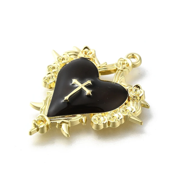 ZM101 Zawieszka metalowa do biżuterii serce krzyż 29x34mm punk gothic złote/czarne