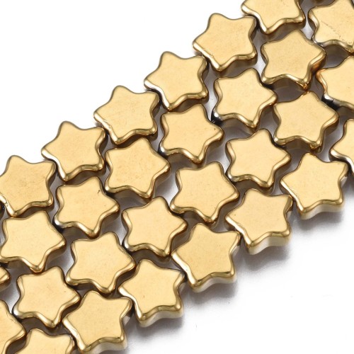 ks158 Koraliki szklane gwiazdki 8,5mm metaliczne sznur 80szt złote