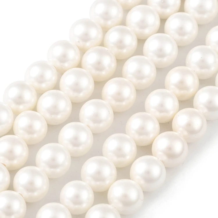 PER327 Perły muszelkowe LUX kule 6mm sznur 62szt białe