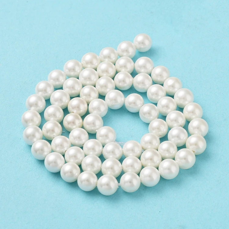 PER327 Perły muszelkowe LUX kule 6mm sznur 62szt białe