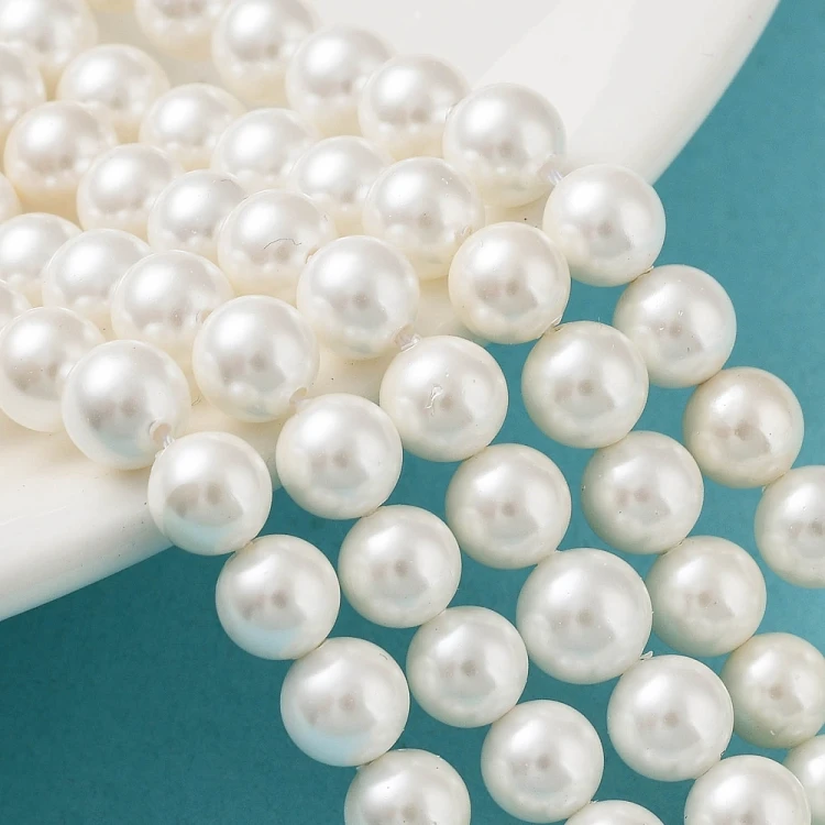 PER327 Perły muszelkowe LUX kule 6mm sznur 62szt białe