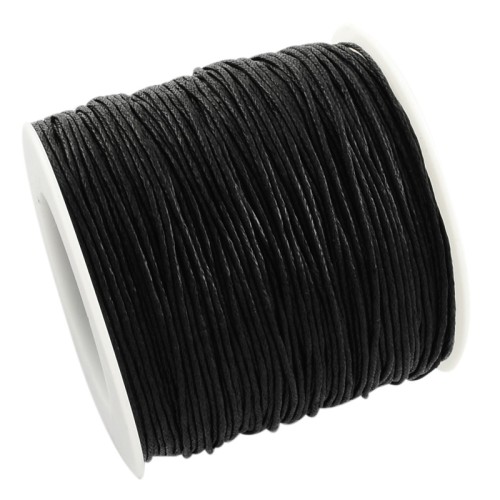SW105 Sznurek pleciony bawełniany woskowany 1mm rolka 90m - czarny