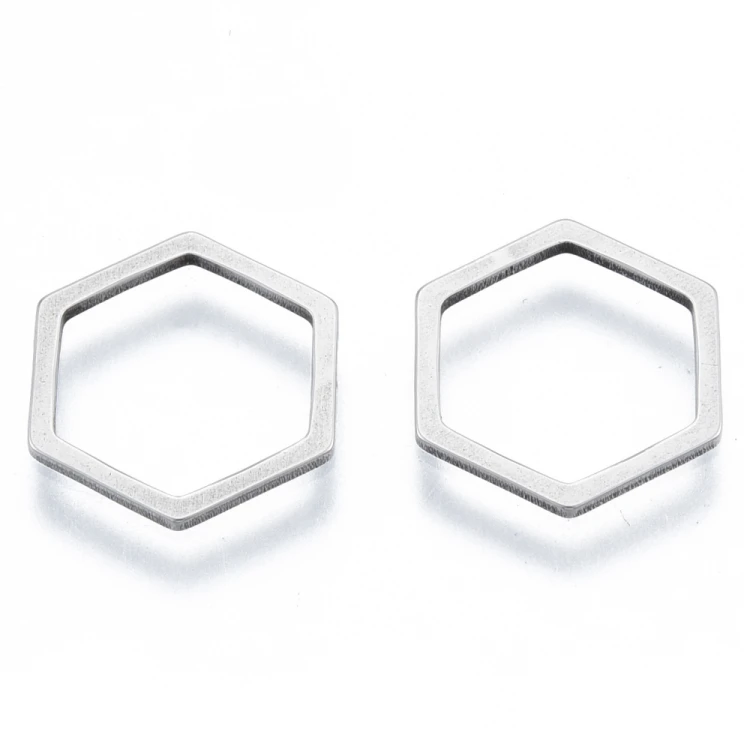 LAC417 Łącznik zawieszka do biżuterii heksagon 12x13mm stal nierdzewna- platynowy