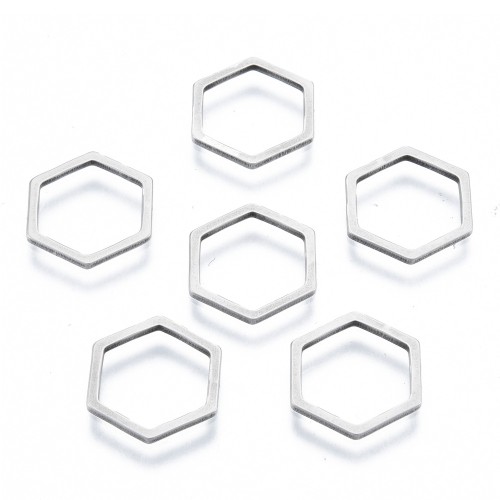 LAC417 Łącznik zawieszka do biżuterii heksagon 12x13mm stal nierdzewna- platynowy