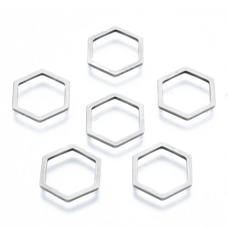 LAC417 Łącznik zawieszka do biżuterii heksagon 12x13mm stal nierdzewna- platynowy
