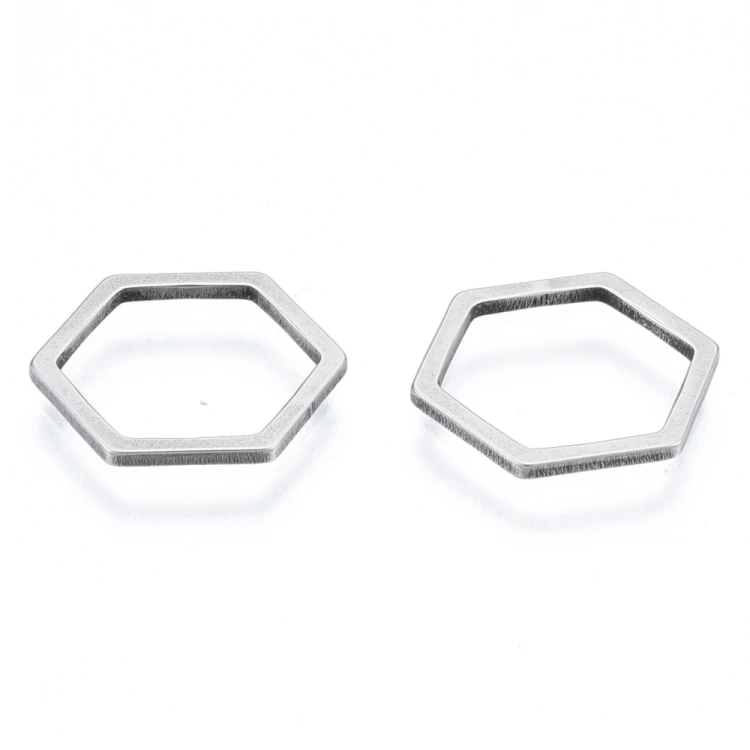 LAC417 Łącznik zawieszka do biżuterii heksagon 12x13mm stal nierdzewna- platynowy