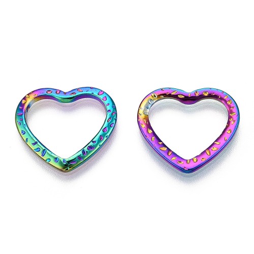 LAC449 Łącznik zawieszka do biżuterii serce 18x16mm stal nierdzewna (IP)- tęczowy rainbow