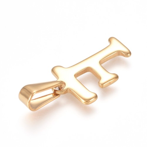 ZSS497 Zawieszka stal nierdzewna literka litera F 13x20mm złota