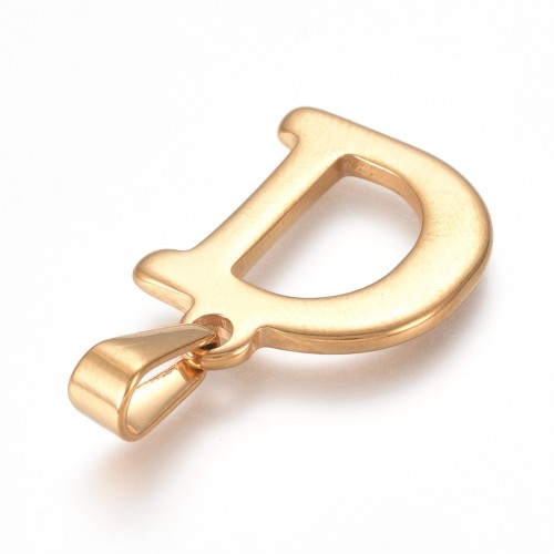 ZSS499 Zawieszka stal nierdzewna literka litera D 16x20mm złota