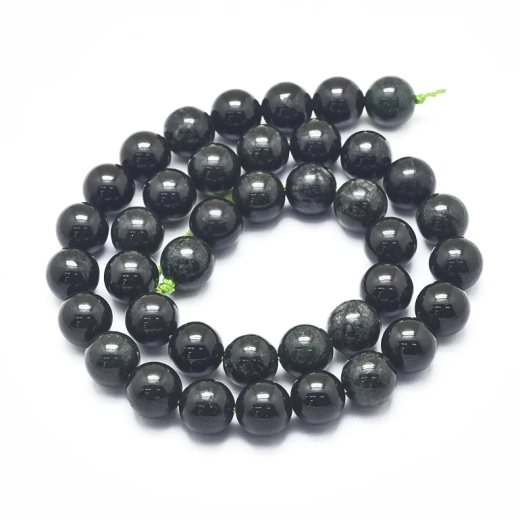JAD190 Jadeit Birmański czarny Myanmar Black kamień naturalny koraliki kule 10mm