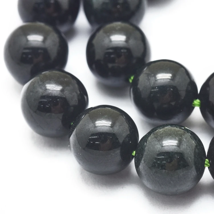JAD190 Jadeit Birmański czarny Myanmar Black kamień naturalny koraliki kule 10mm