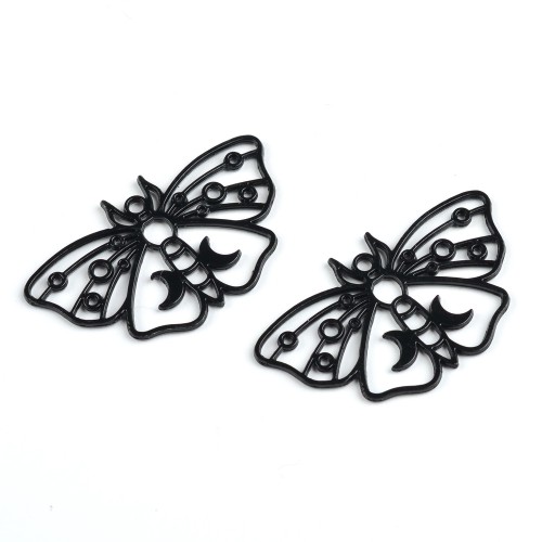 ZM92 Zawieszka metalowa ćma motyl 36x22mm gothic emo 2szt - czarna