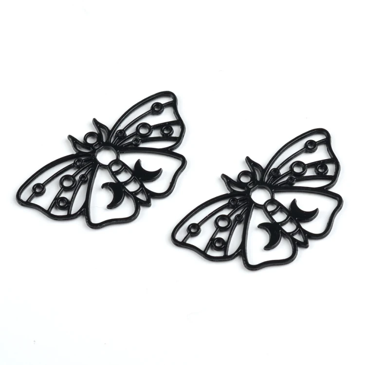 ZM92 Zawieszka metalowa ćma motyl 36x22mm gothic emo 2szt - czarna