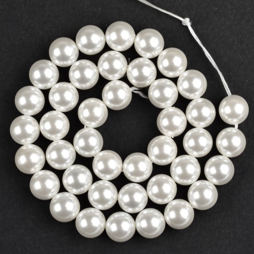 PEM16 Perły muszelkowe LUX masa perłowa kule 10mm sznur 41szt białe