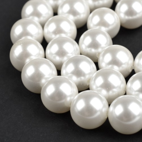 PEM16 Perły muszelkowe LUX masa perłowa kule 10mm sznur 41szt białe