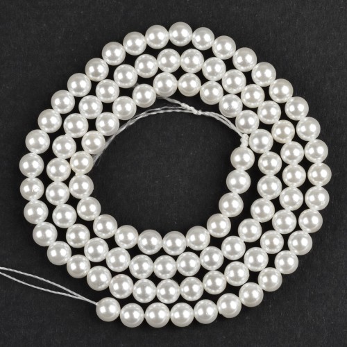 PER325 Perły muszelkowe LUX masa perłowa kule 4mm Grad.A sznur 100szt białe