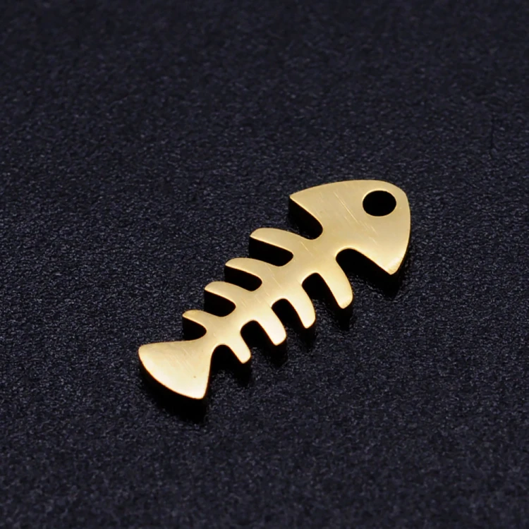 ZSS502 Zawieszka do biżuterii stal nierdzewna szkielet ryby 7x16mm złota