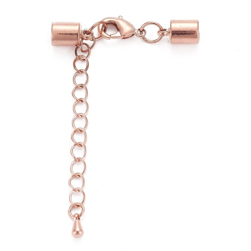 ZAP537 Końcówki rzemieni sznurków 6mm z zapięciem i łańcuszkiem mosiężna rose gold
