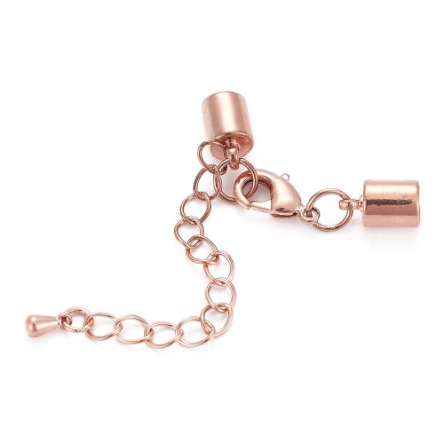 ZAP537 Końcówki rzemieni sznurków 6mm z zapięciem i łańcuszkiem mosiężna rose gold
